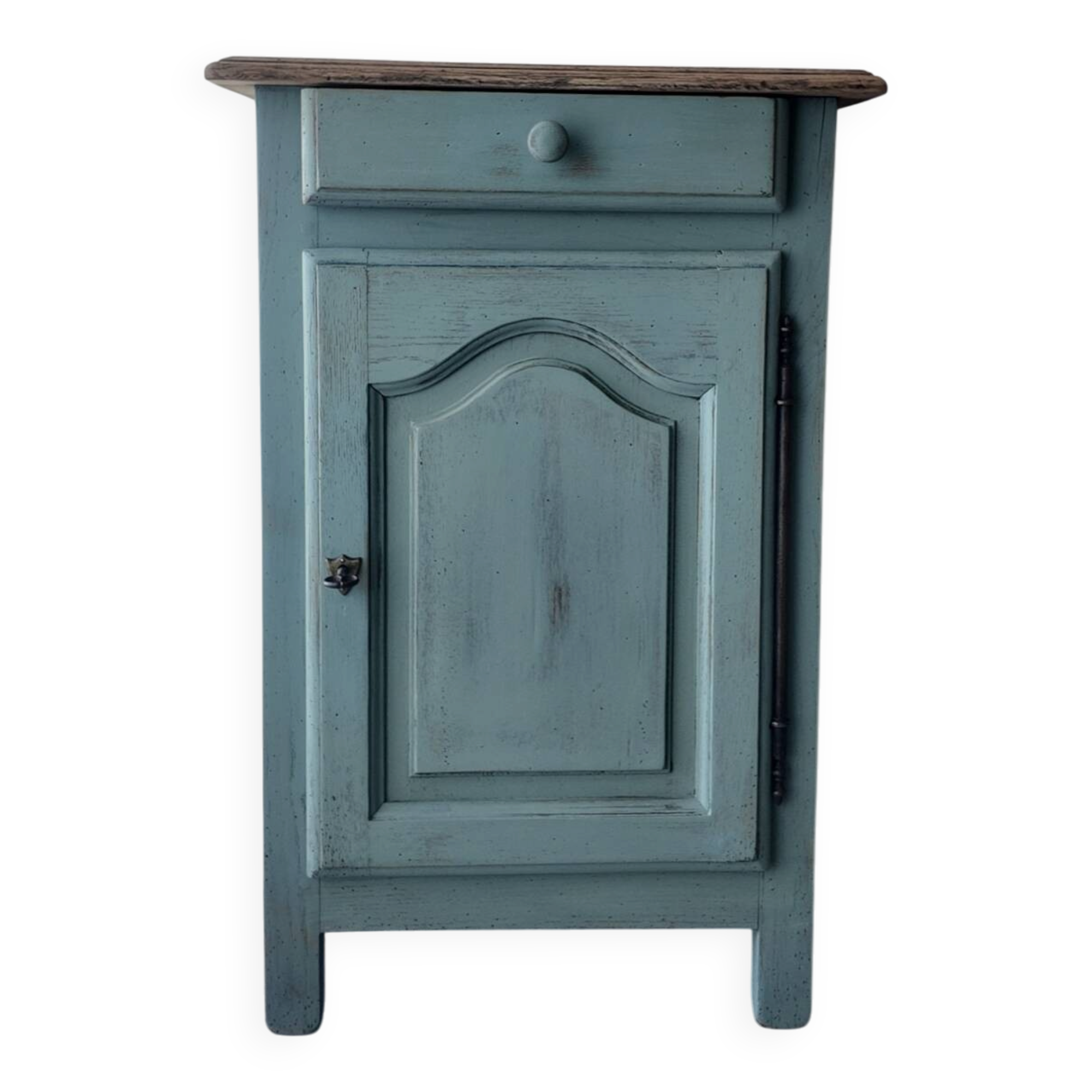 Small vintage side table in sage green patina and solid wood.