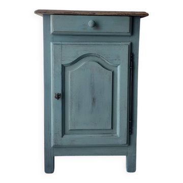 Petit meuble d'appoint ancien patiné vert sauge et bois massif