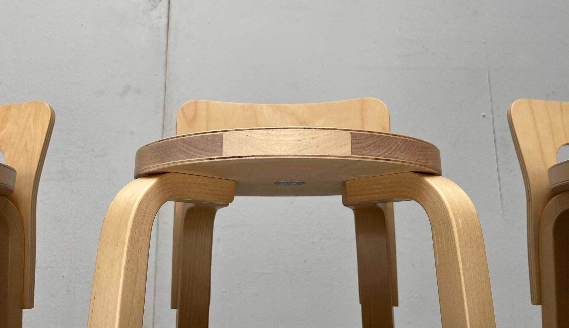 Mid-Century Modern High Stools K65 by Alvar Aalto for Artek, Finland, 2017, Set of 3