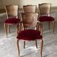 Set of 4 Louis XV style chairs in cherry wood – canework and burgundy velvet