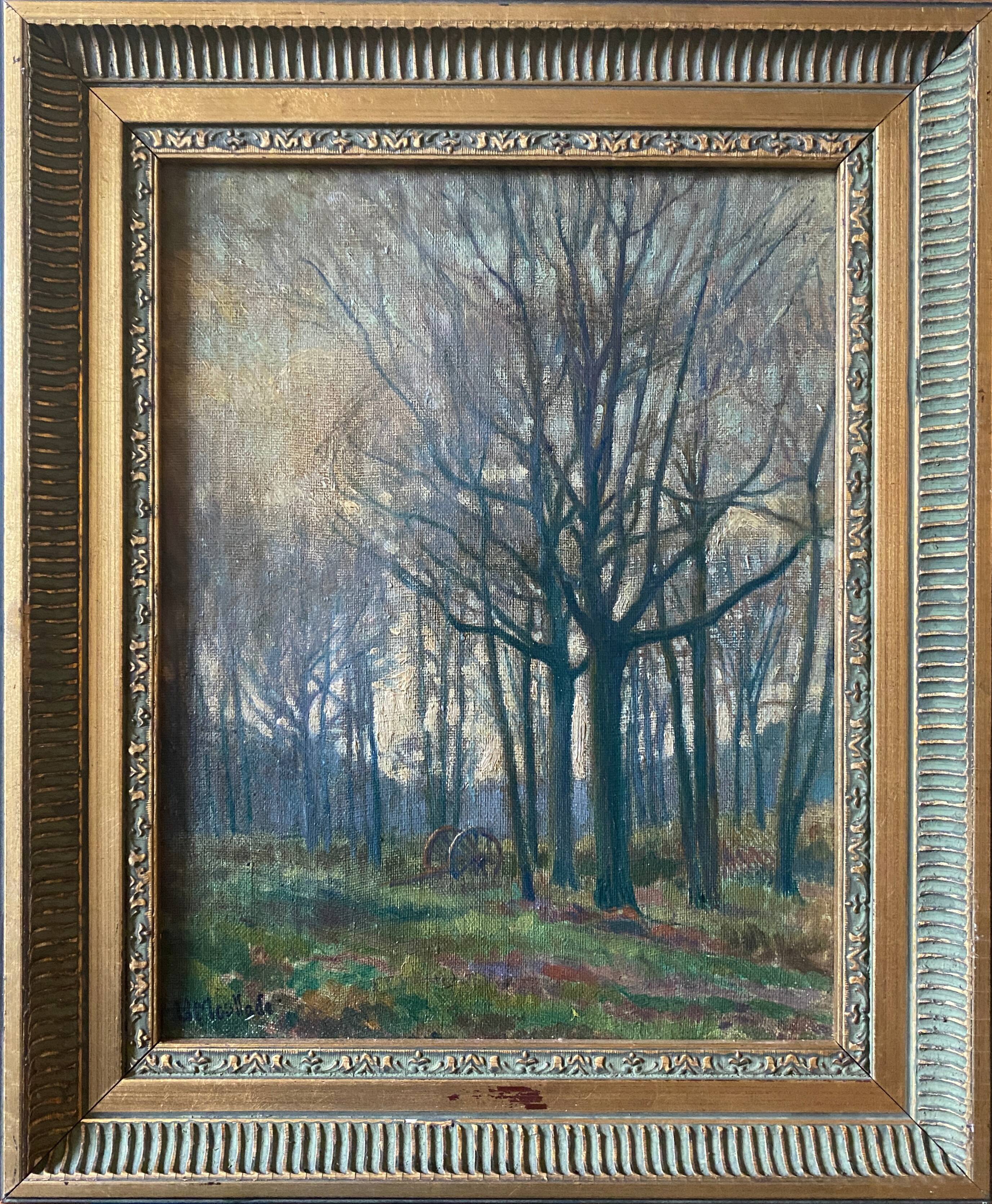 "Forest landscape" painting by Georges Moullade (1893-1968) frame