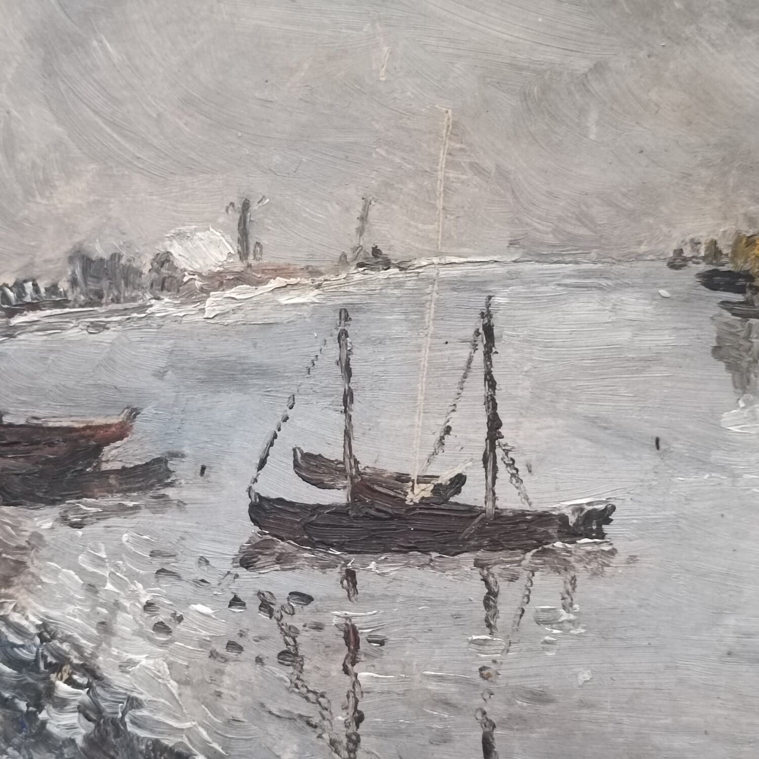 Winter landscape painting from the 1940s-1950s