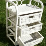 Small 3-drawer piece of furniture in vintage white rattan from 1970