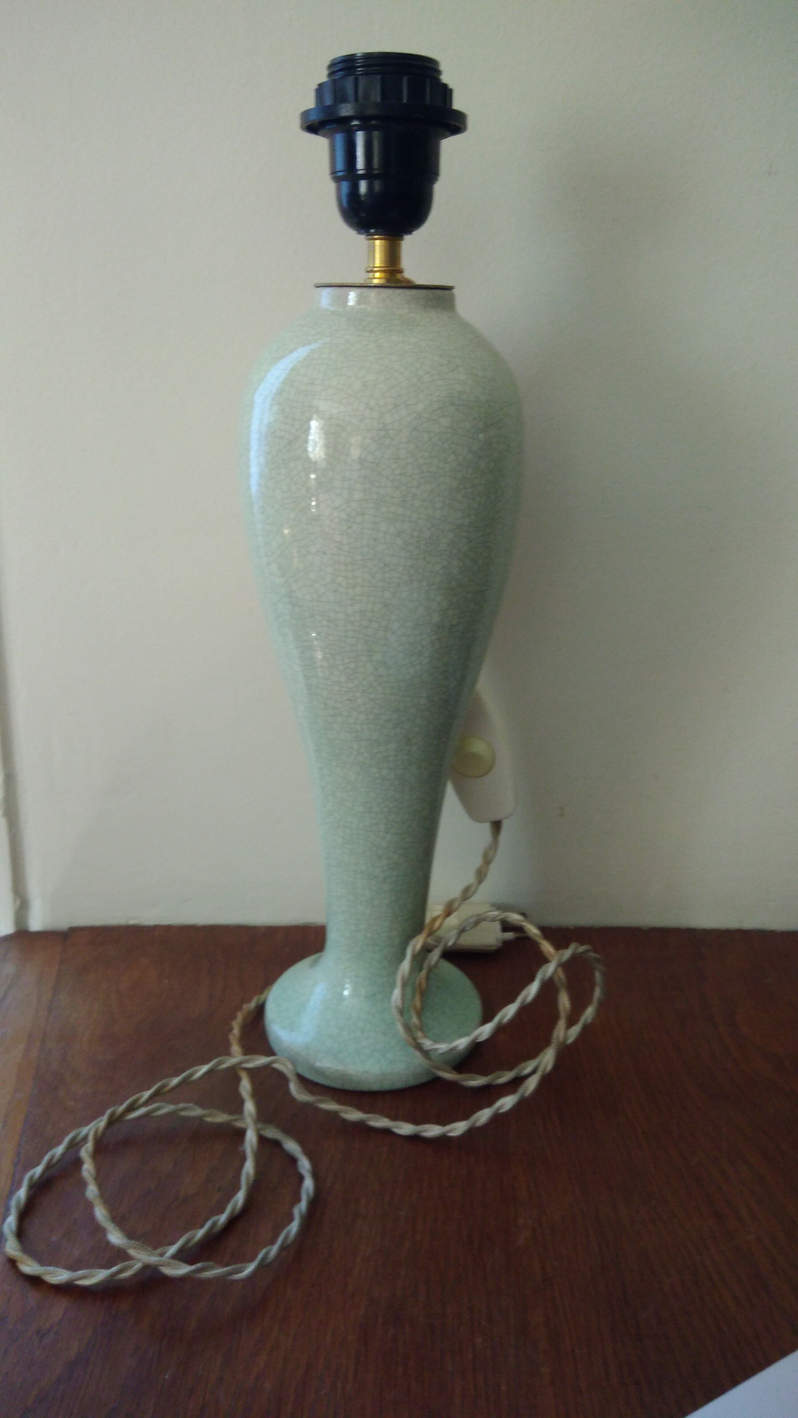 Longwy balustre enamels lamp foot in celadon earthenware circa 1940