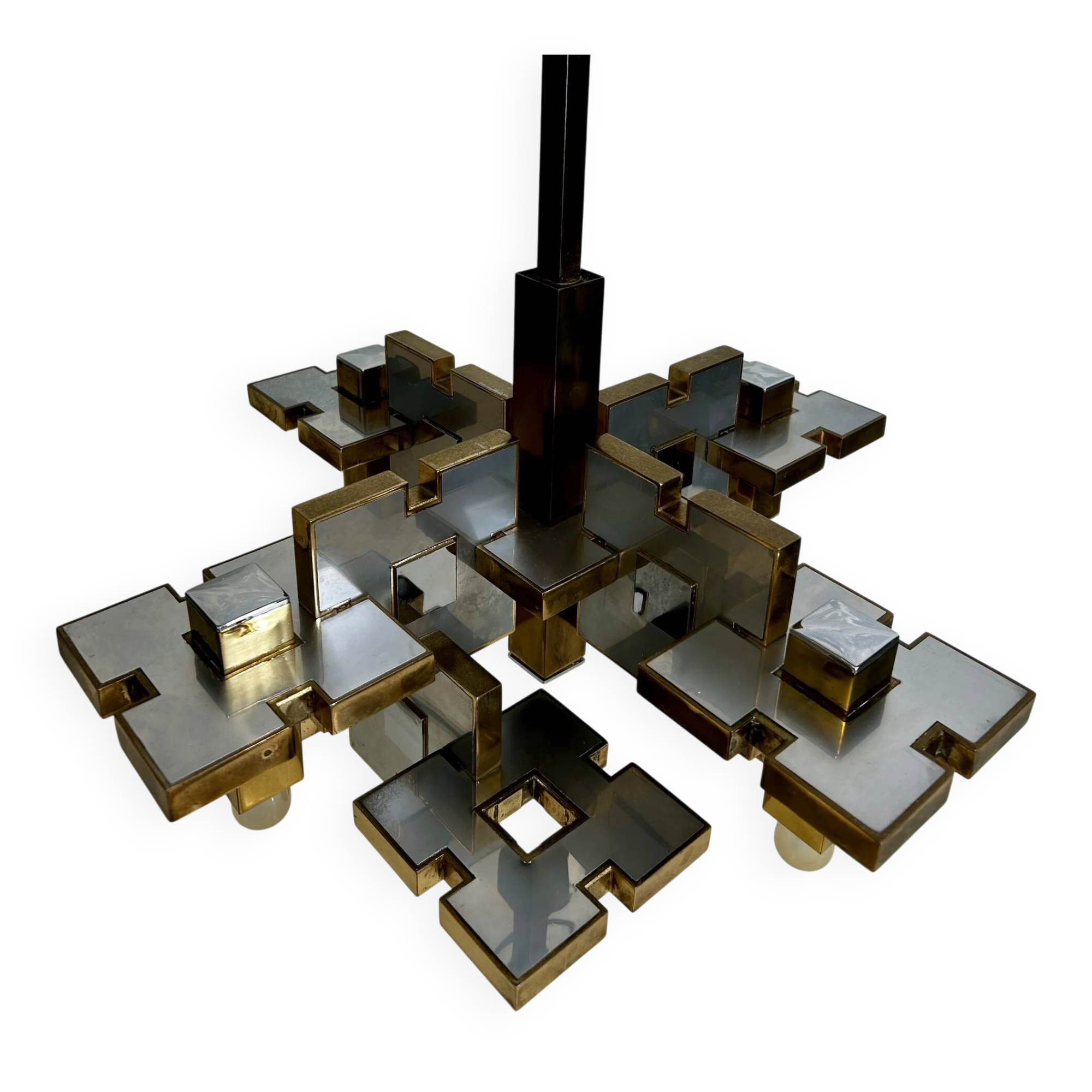Chandelier géométrique par Gaetano Sciolari, Italie, années 1970, Hollywood Regency