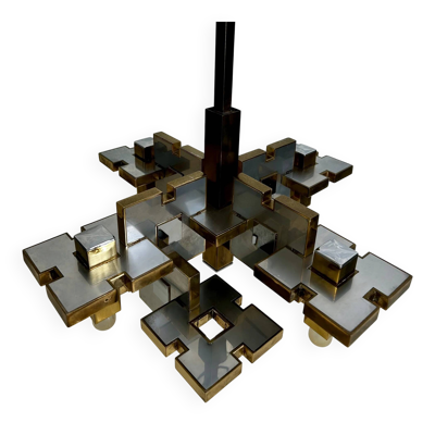 Chandelier géométrique par Gaetano Sciolari, Italie, années 1970, Hollywood Regency