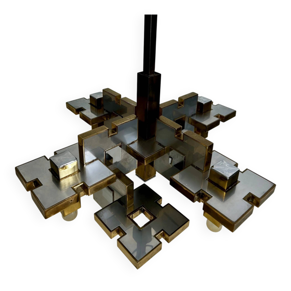 Chandelier géométrique par Gaetano Sciolari, Italie, années 1970, Hollywood Regency