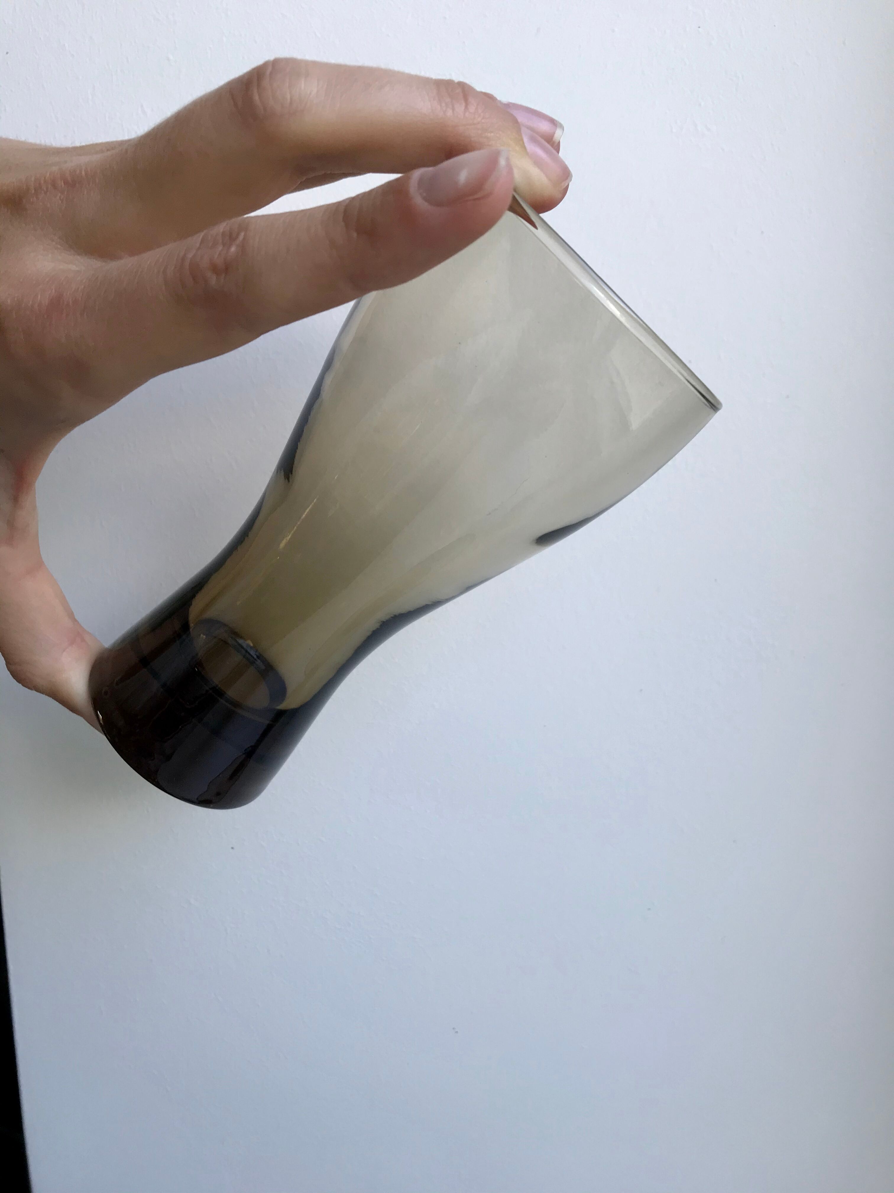 Set of 4 glasses in smoked glass and thick bottom 70s