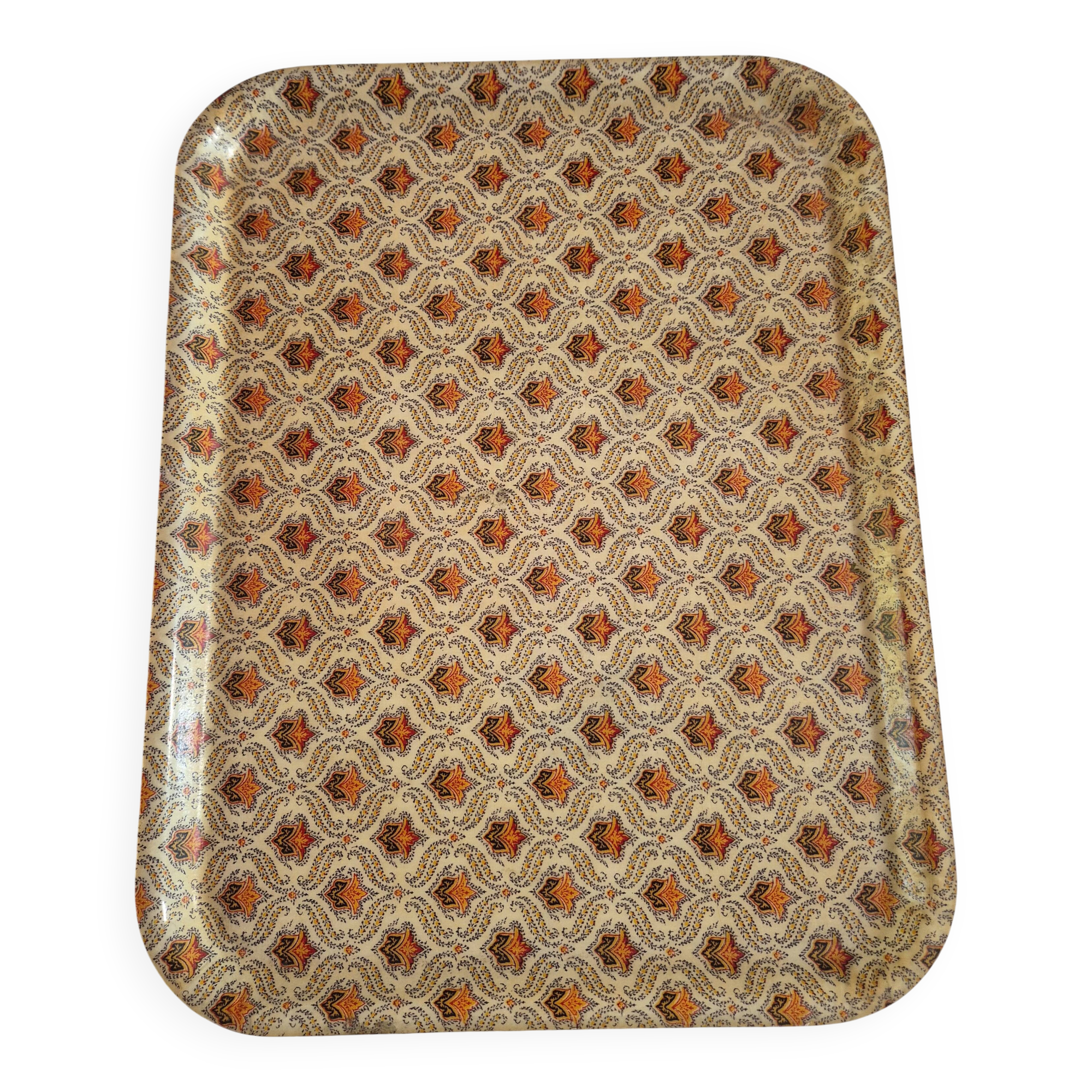 vintage tray from the 70s, brown orange design