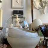 Pair of enamelled sandstone bowls