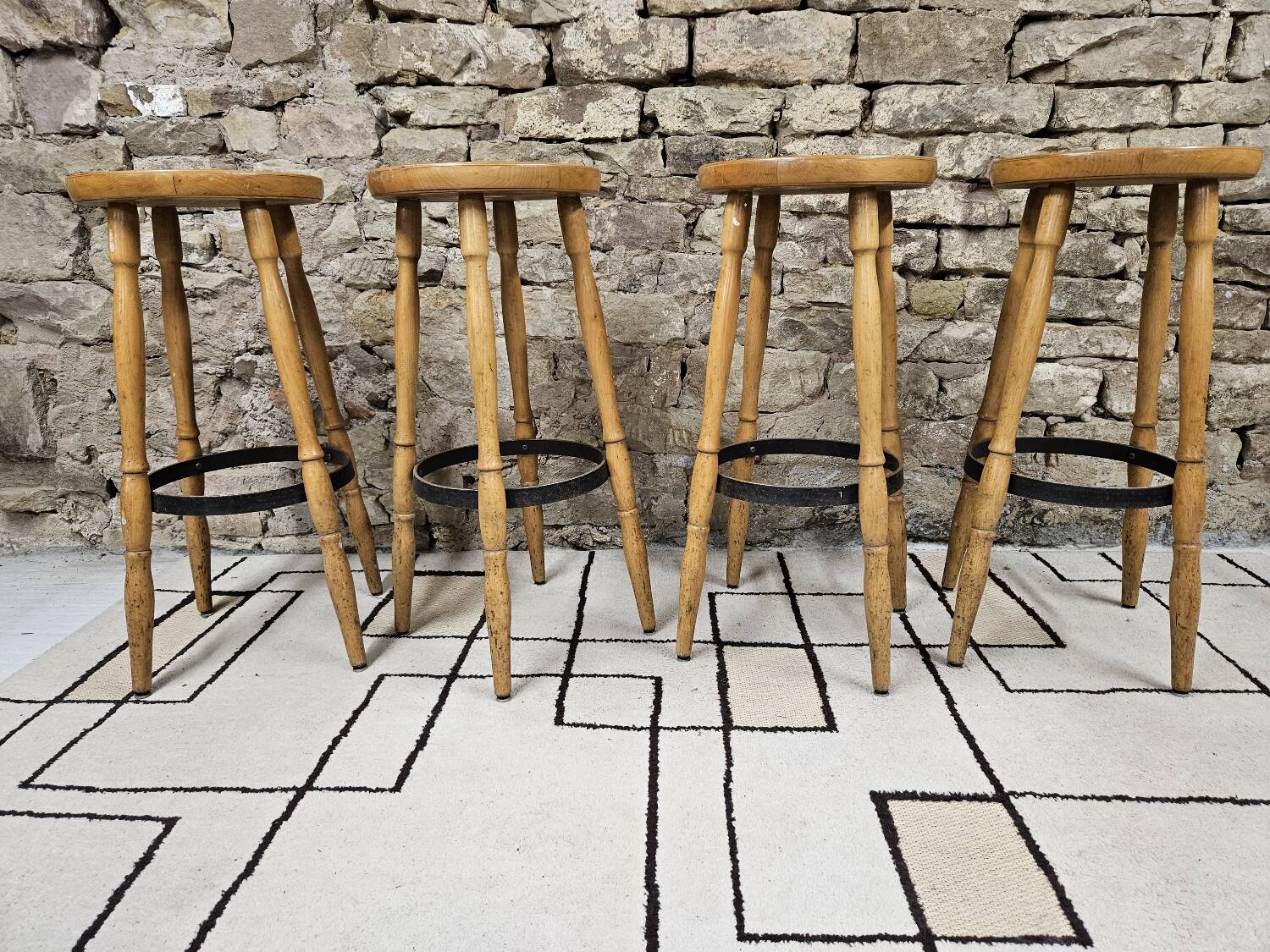 Lot de 4 tabourets de bar vintage 1970"