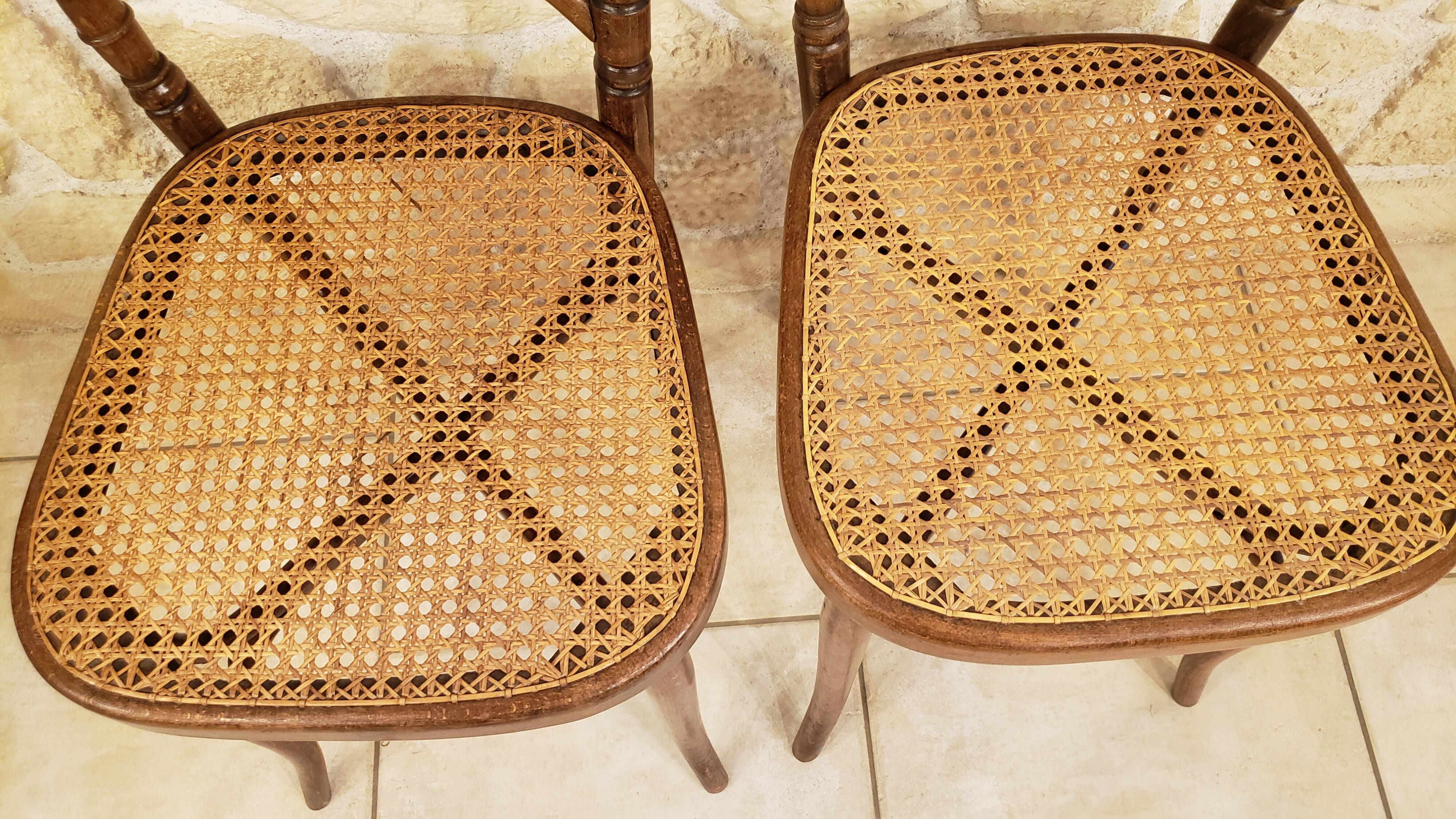 Pairs of old caned bistro chairs cambier n°229