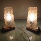 Pair of vintage bedside lamps in conical smoked glass