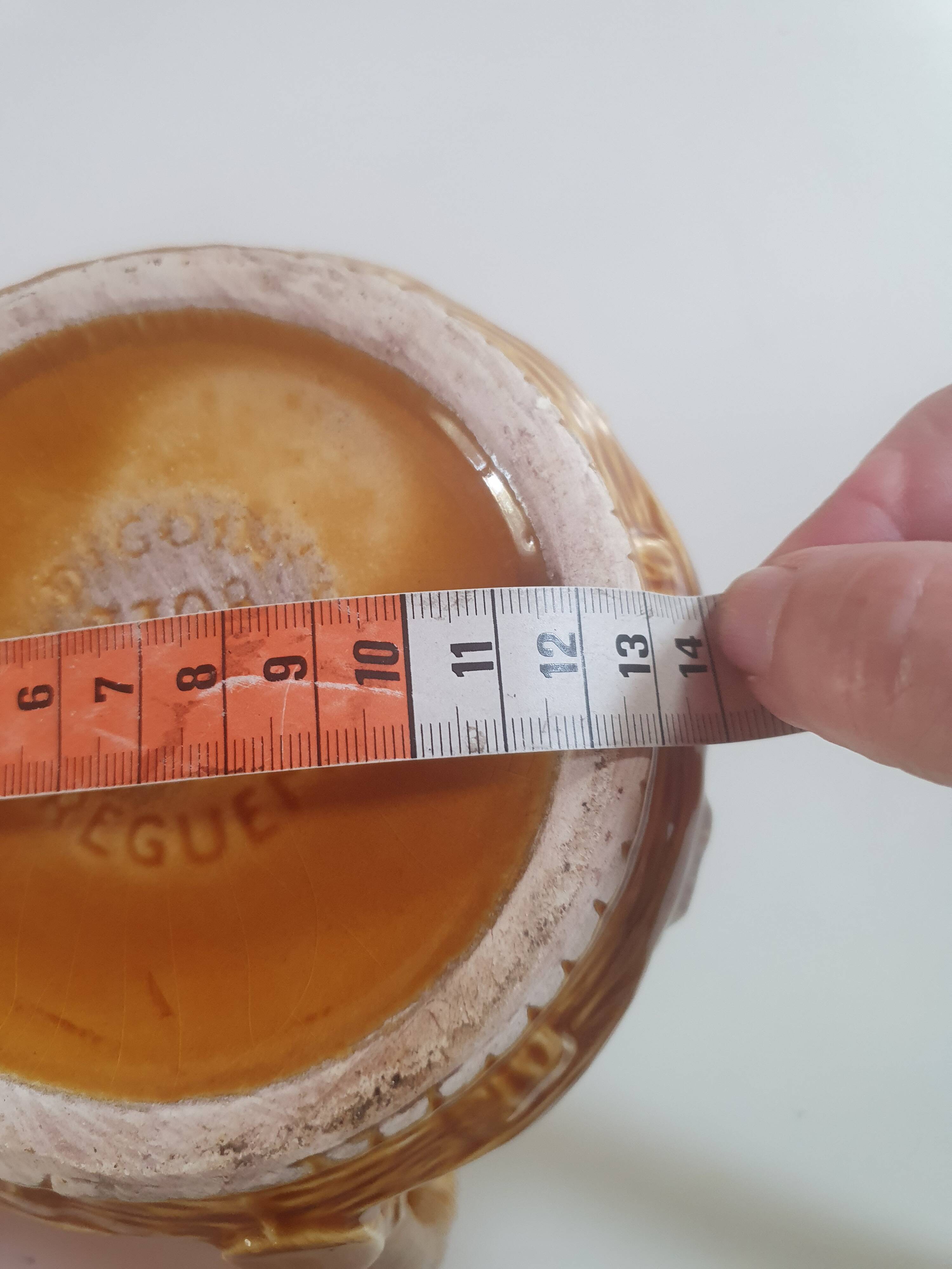 Vintage digoin sarreguemines pitcher in slip in yellow numbered woven basket pattern