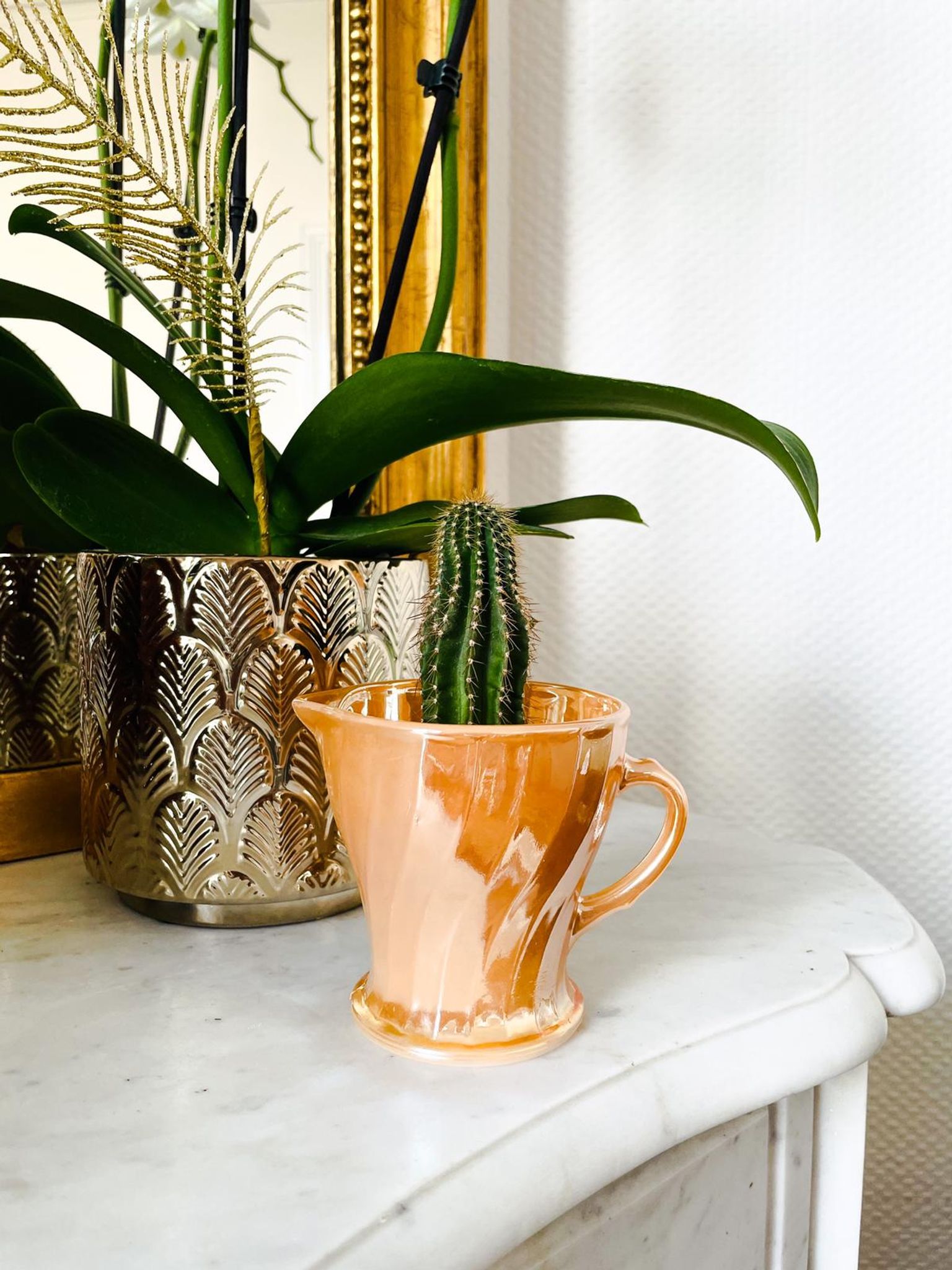 Iridescent vintage porcelain pitcher