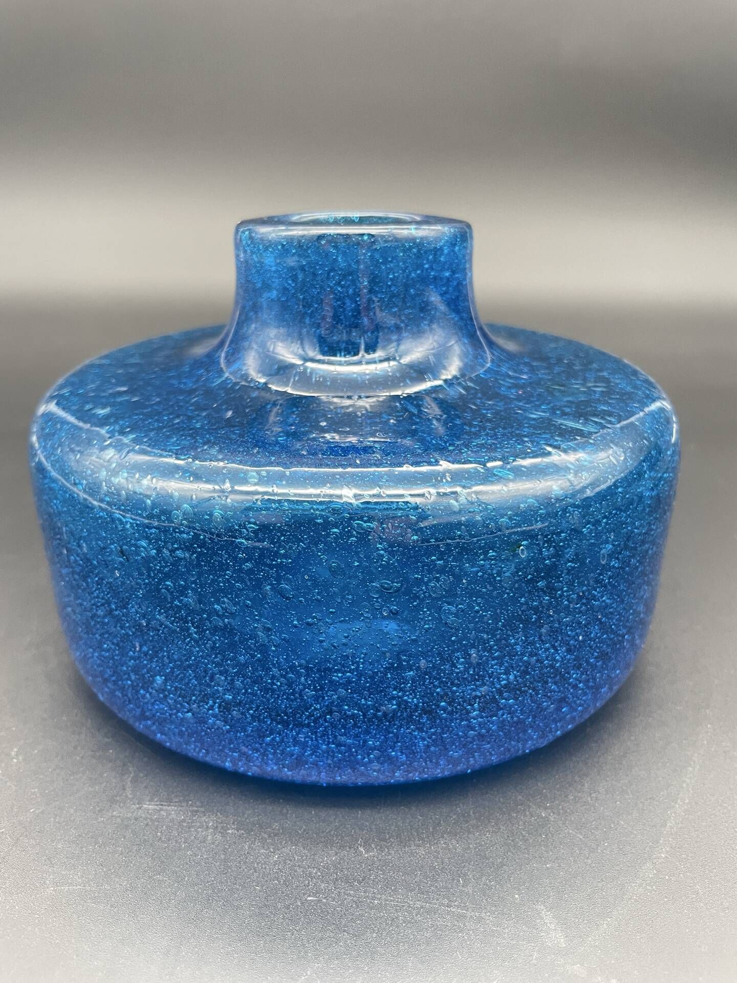 Vintage cobalt blue bubble glass vase – 1960s Scandinavian design