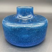 Vintage cobalt blue bubble glass vase – 1960s Scandinavian design