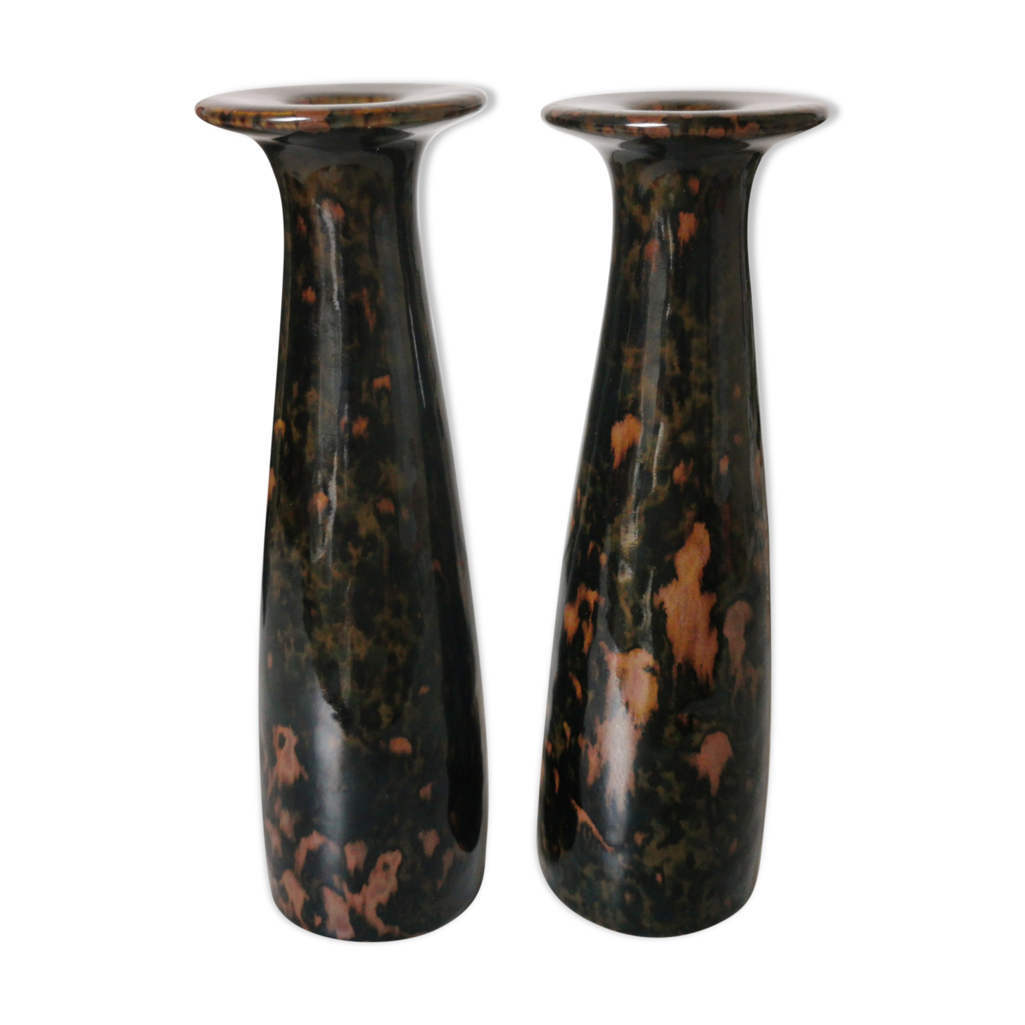 Pair of enamelled ceramic candlesticks
