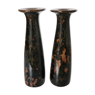 Pair of enamelled ceramic candlesticks