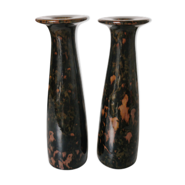 Pair of enamelled ceramic candlesticks