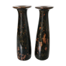 Pair of enamelled ceramic candlesticks