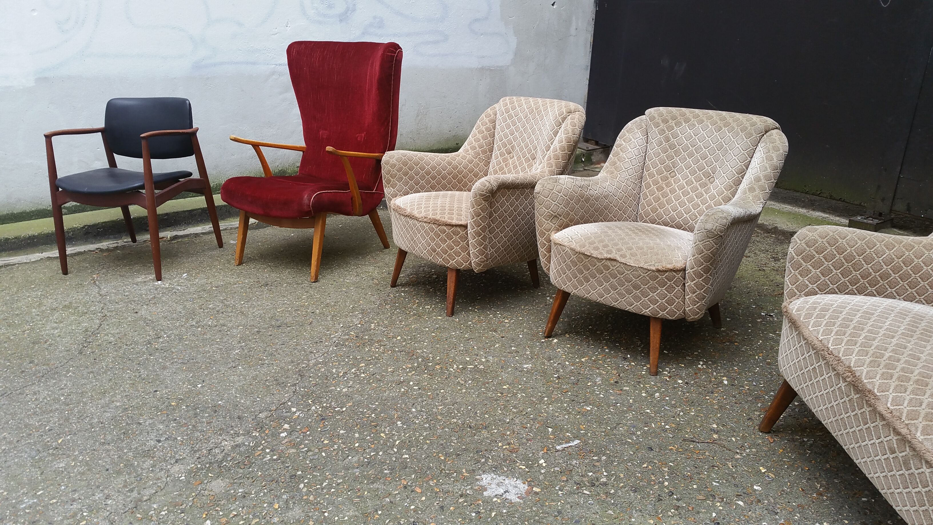 Set canapé sofa + 2 fauteuils années 50 60 d'epoque