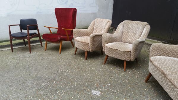 Set canapé sofa + 2 fauteuils années 50 60 d'epoque