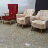 Set canapé sofa + 2 fauteuils années 50 60 d'epoque