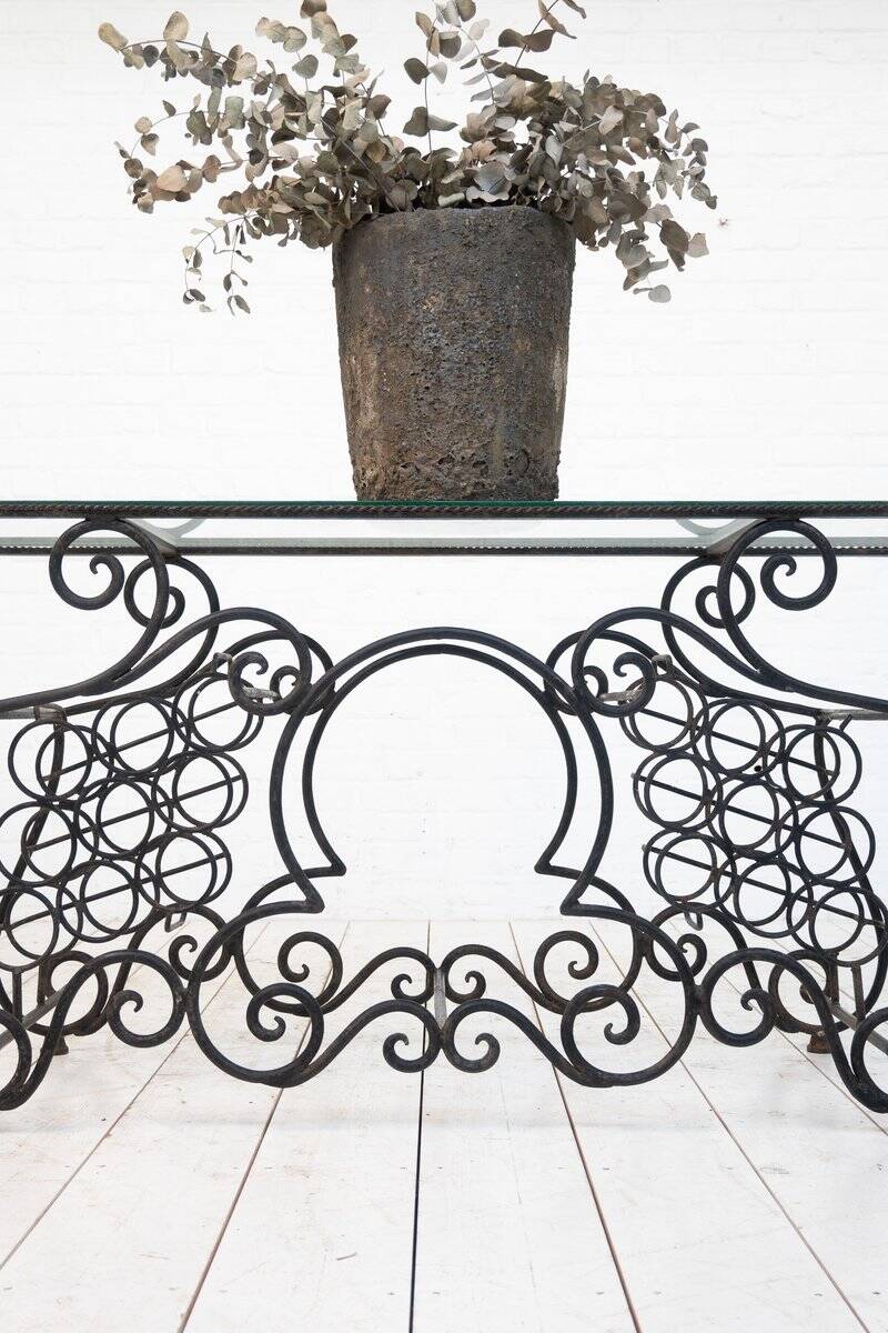 Provençal Wrought Iron and Glass Console Table, 1950