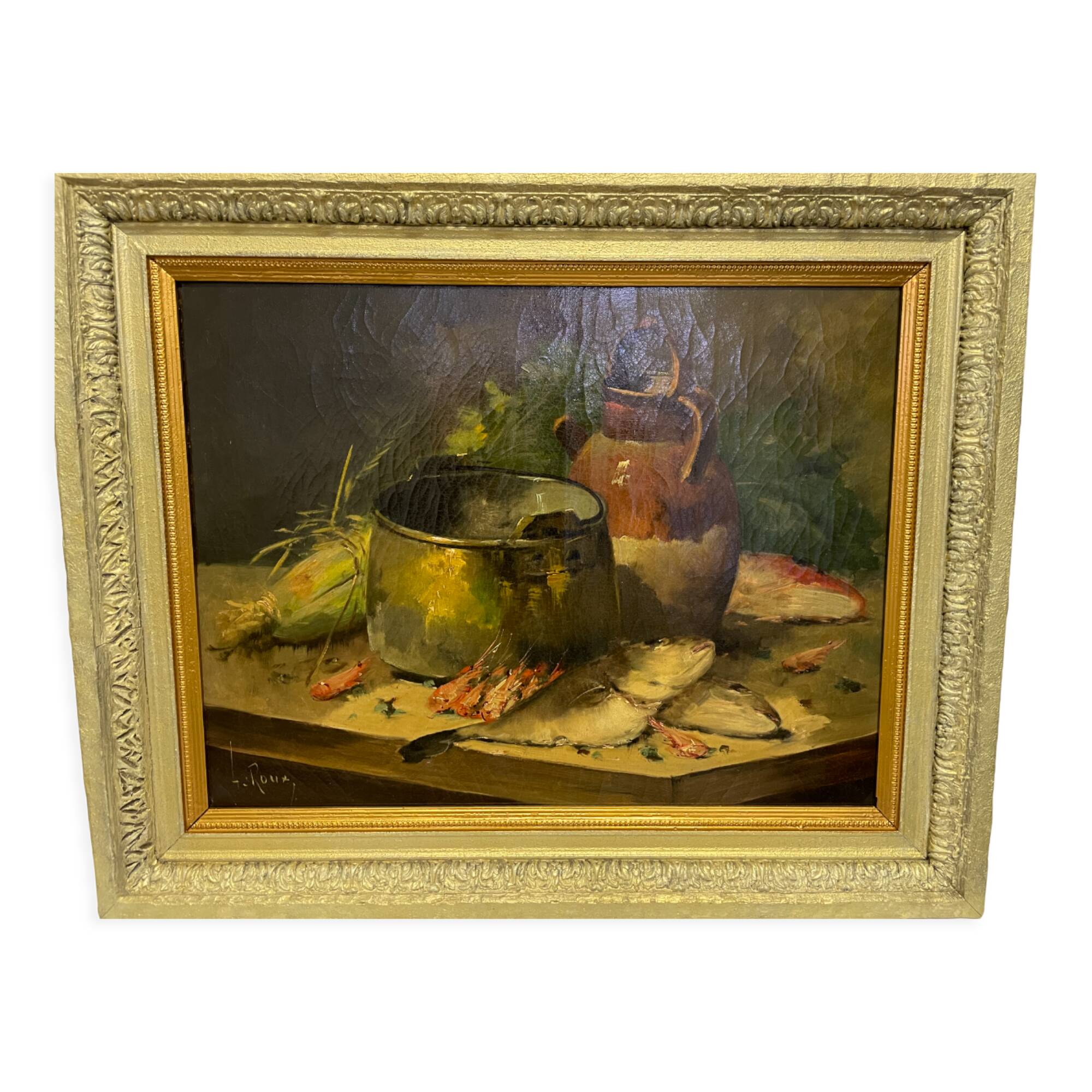 Painting Still Life with Shrimp Fish - Le Roux
