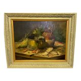 Tableau Nature Morte au poisson crevette  Le Roux