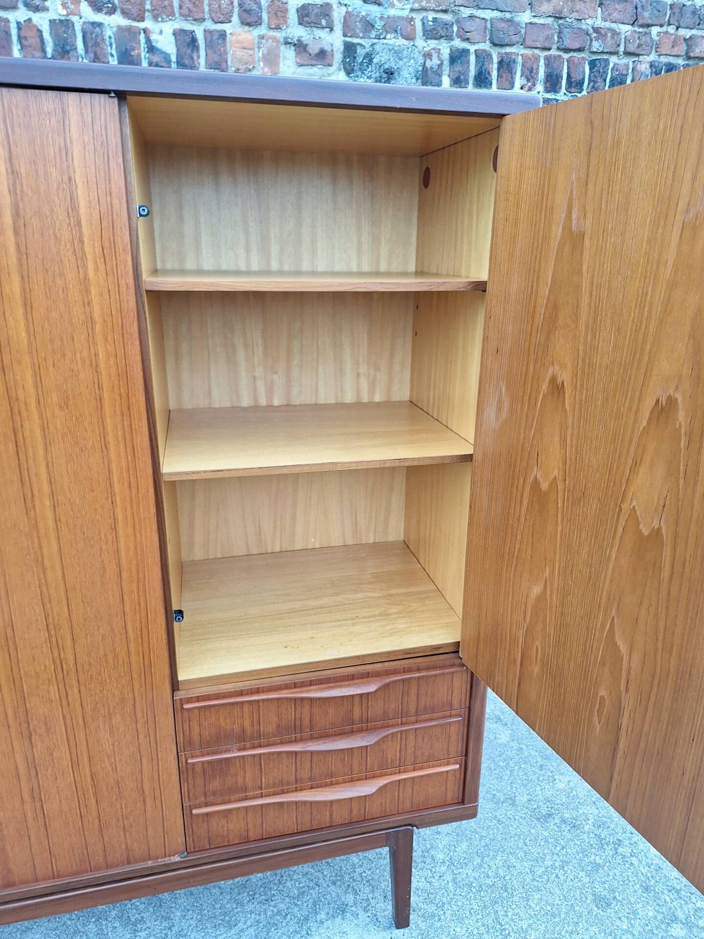 Vintage teak wardrobe, antique clothing cabinet.