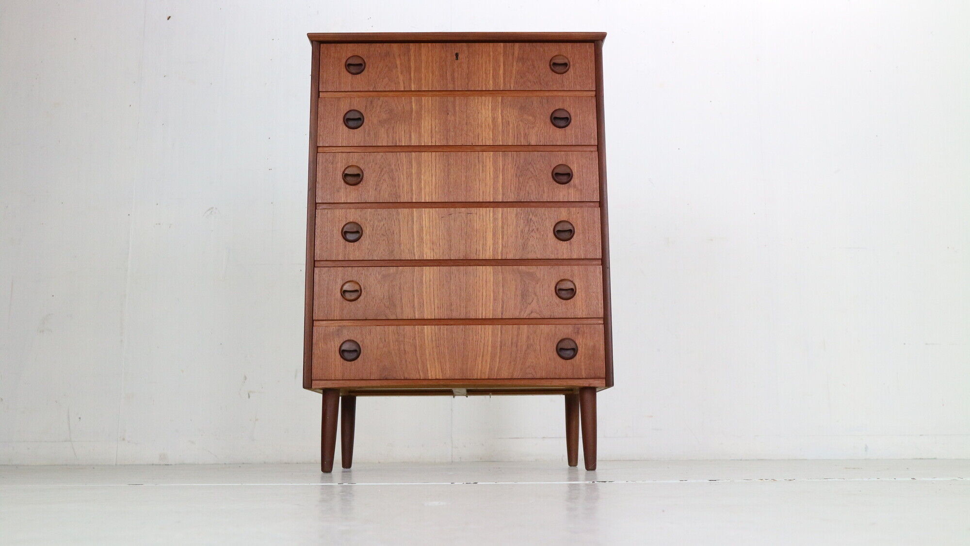 Mid-Century Modern Danish Chest of Six Drawers, Tallboy in Teak, Denmark, 1960s