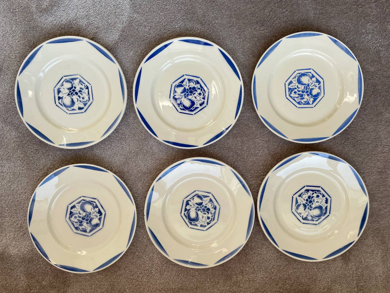 6 K&G Luneville Art Deco Dessert Plates Fructidor Model