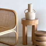 Suspension in rattan and japanese natural linen in the shape of a lantern h50 d30