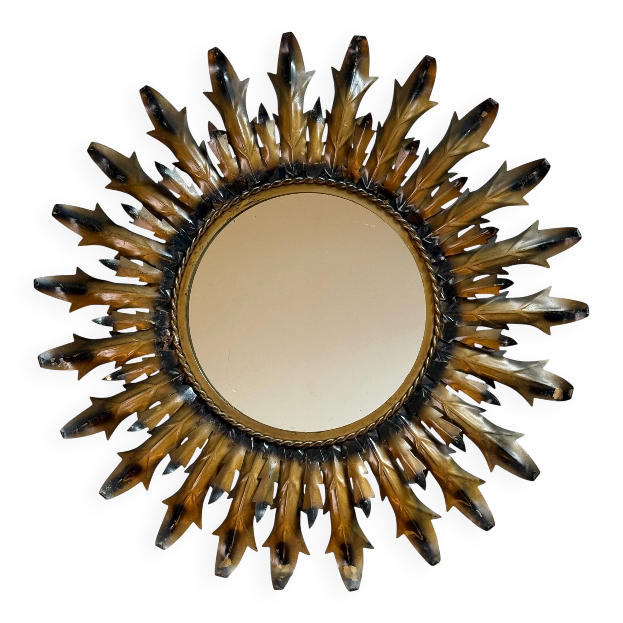 Sun mirror in wrought iron from the 1950s Italy.