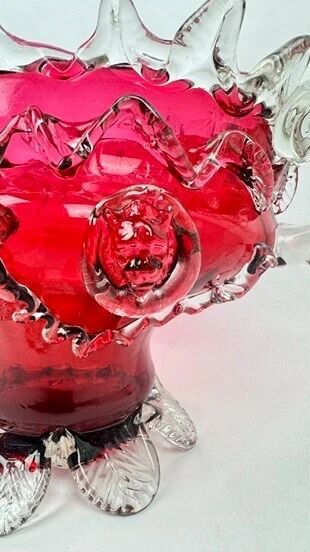 Raspberry red glass jardinière, taste of Auguste Jean or Legras.