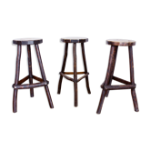 Set of 3 stools in solid oak years 50/60