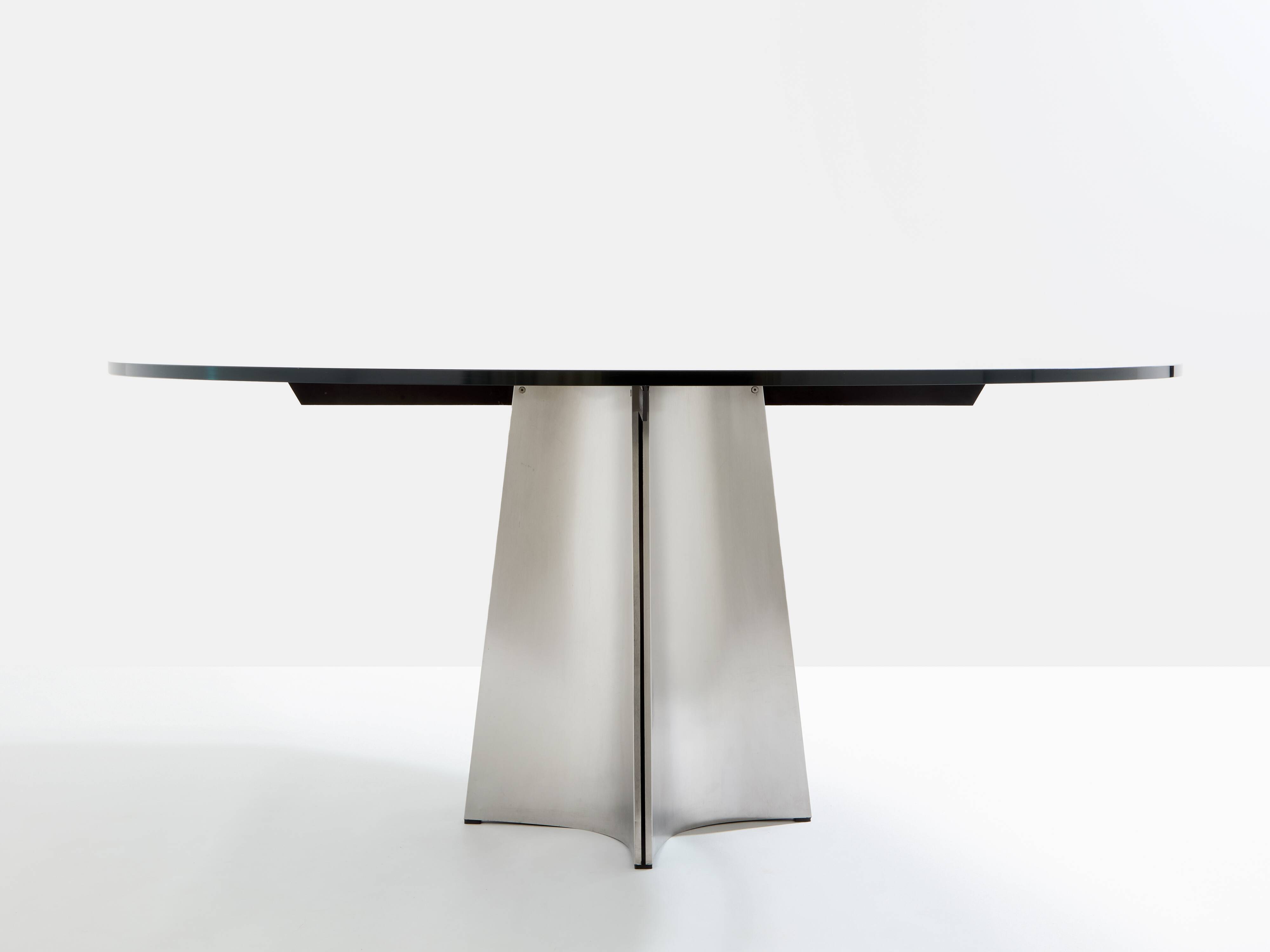 Table by Luigi Saccardo for Maison Jansen brushed steel black glass 1970