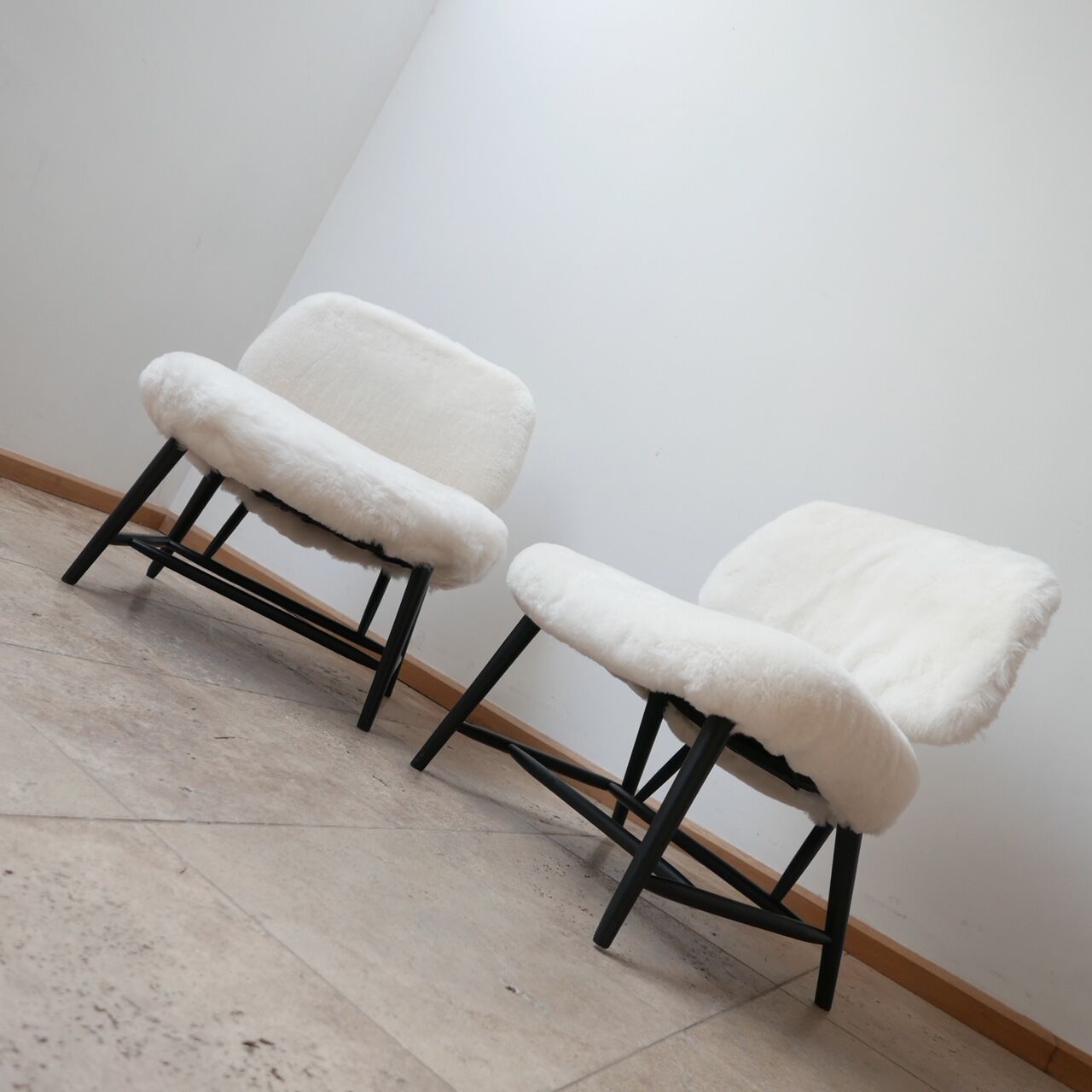 Pair of Alf Svensson 'TeVe' sheepskin shearling lounge chairs