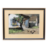Pastel, cour de ferme, signé Jean Vasseur (1905-1986)