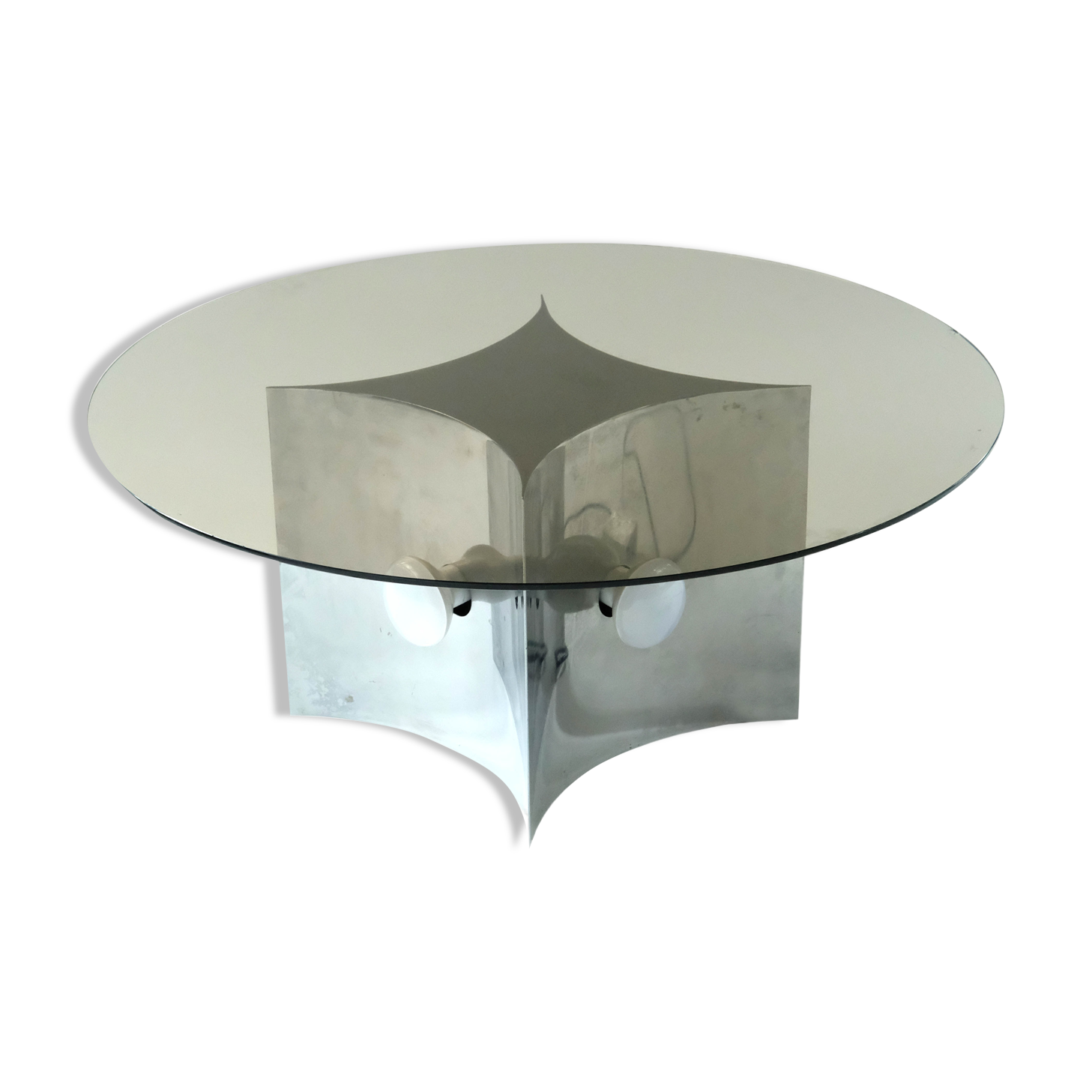 Modern Italian Coffe Table with Smoked Glass Top & Chromed Lamp, 1970's