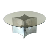 Modern Italian Coffe Table with Smoked Glass Top & Chromed Lamp, 1970's