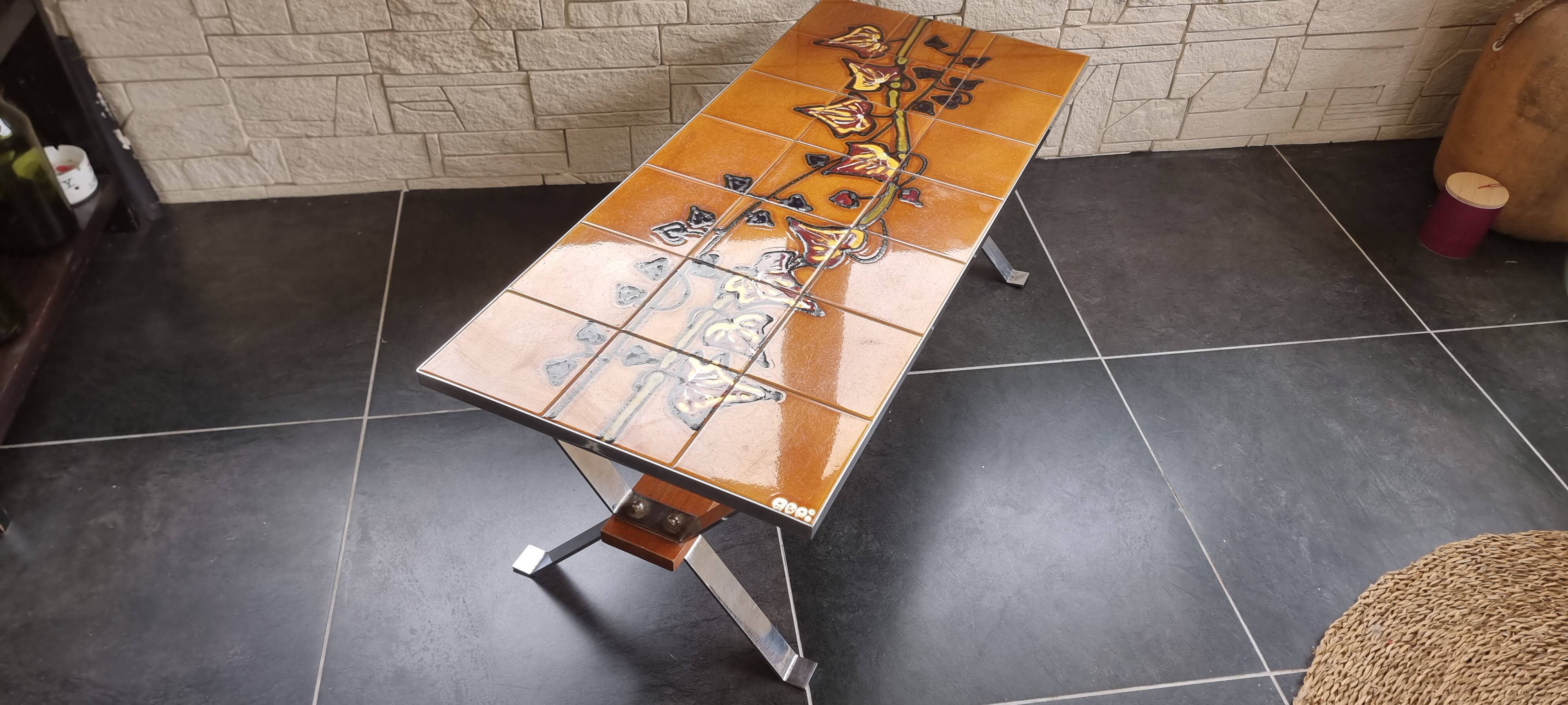 Ceramic tile coffee table signed ADRI 1970