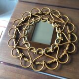 Round rattan mirror circa 1970 made in France