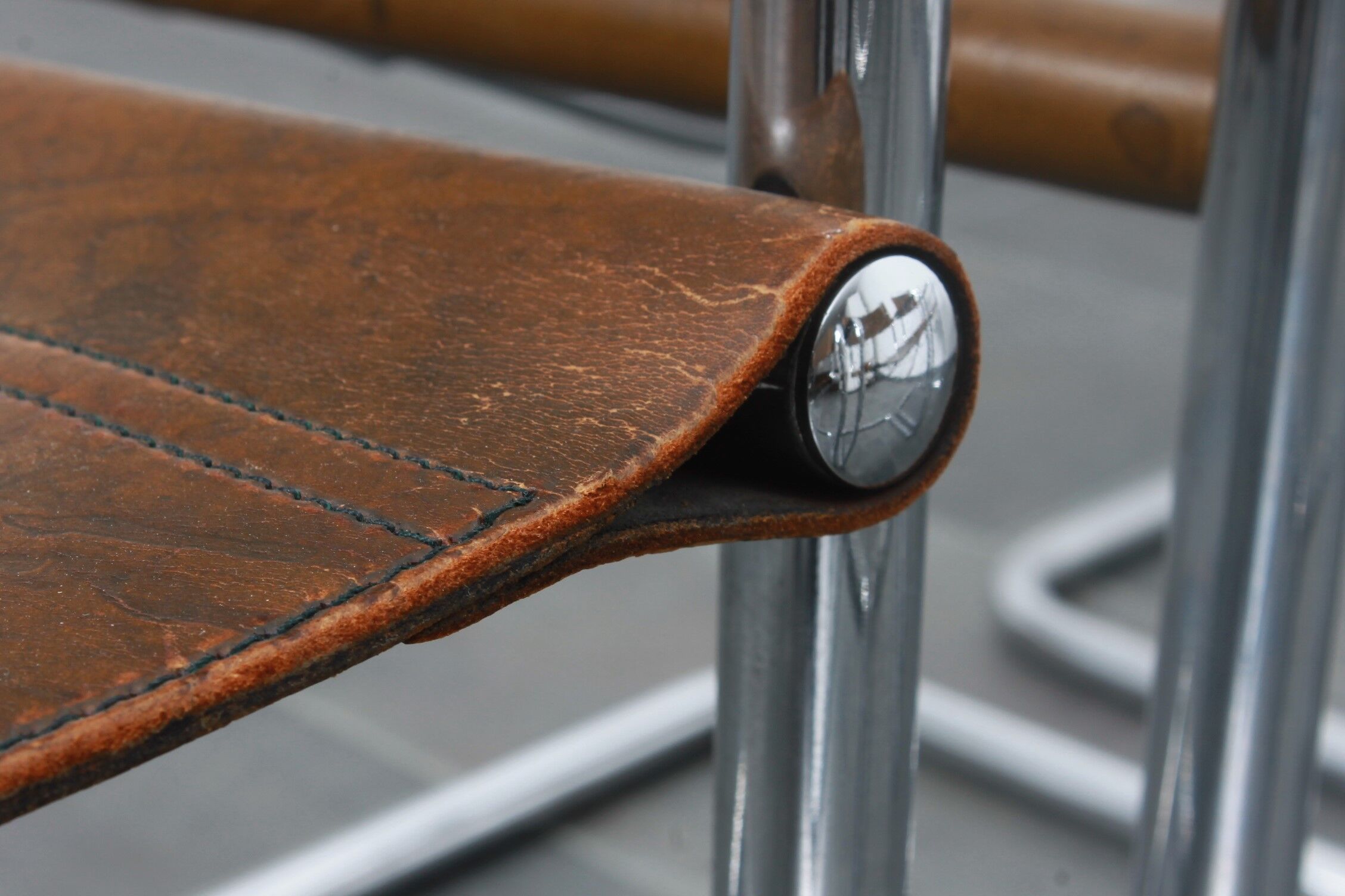 Set of six brown leather cantilever chairs Mart Stam