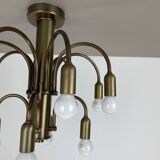large 12-armed solid Brass ceiling light Chandelier by WKR Lights, Germany 1970s