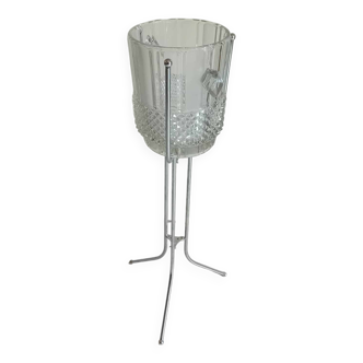 Large Champagne bucket in pressed molded glass and its support.