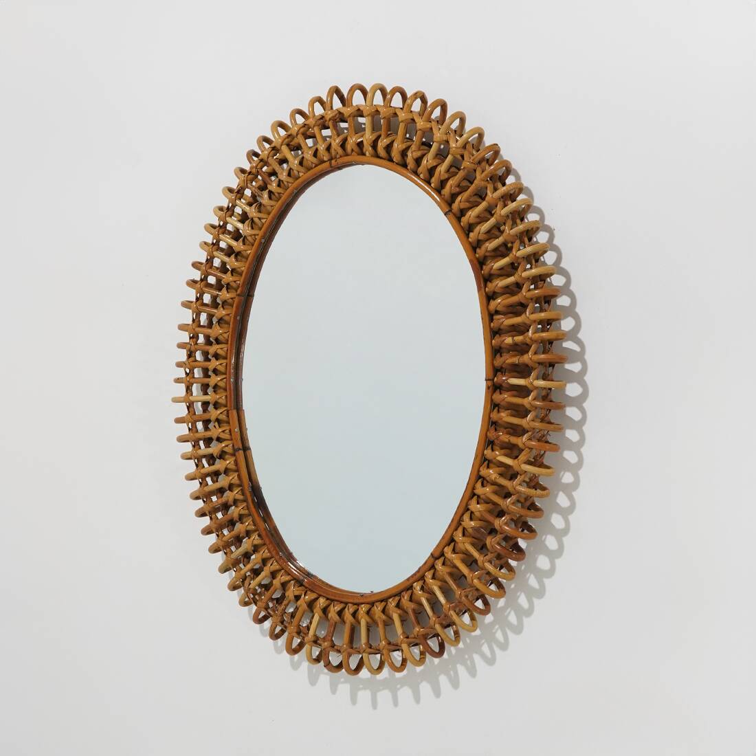Wall mirror with rattan frame, 1950s