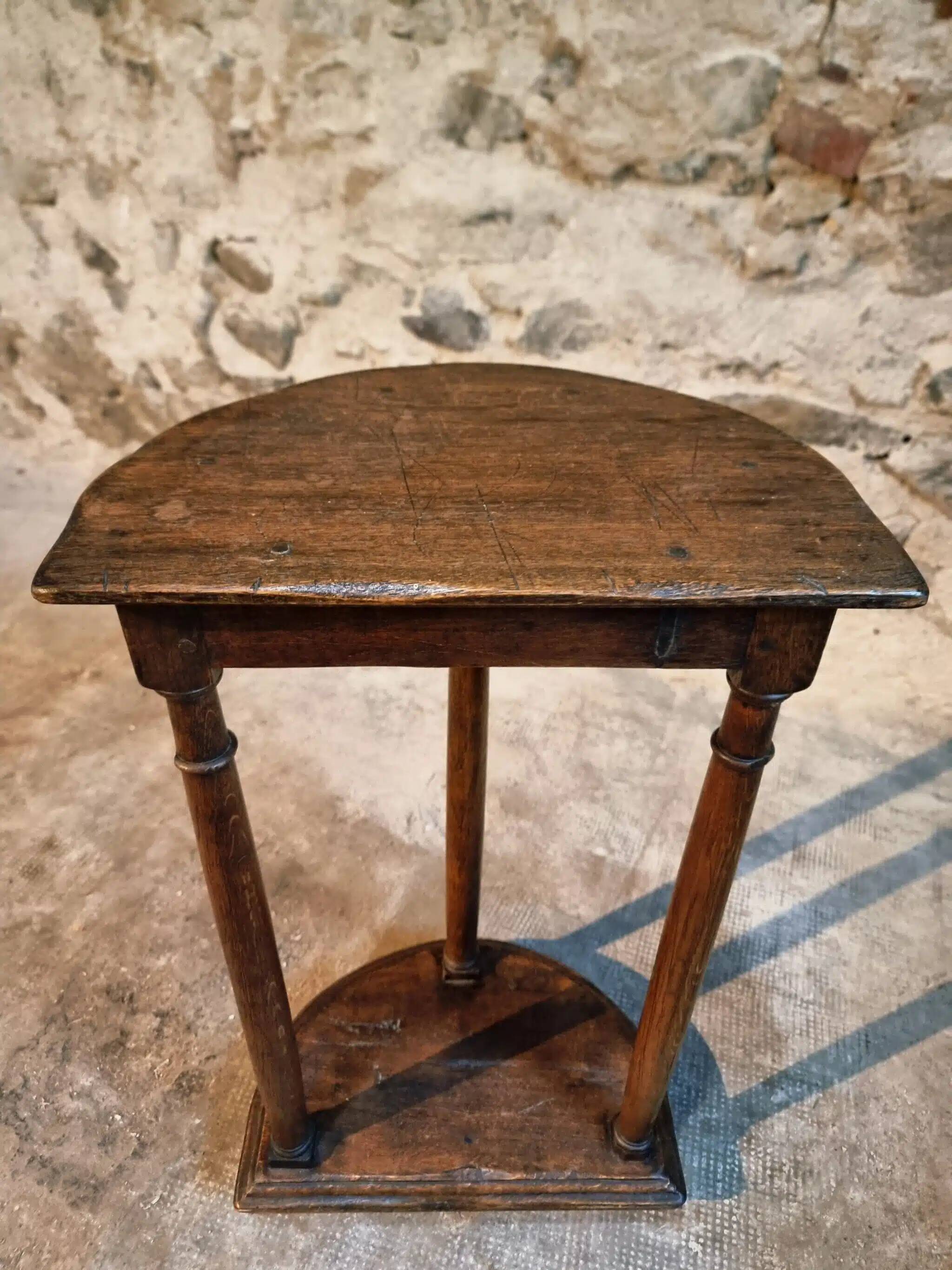 Pair of antique solid wood half-moon side tables, 19th century